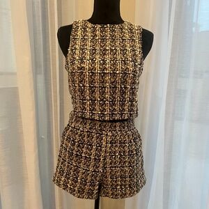 White, Black, and Neutral Tweed Short Set